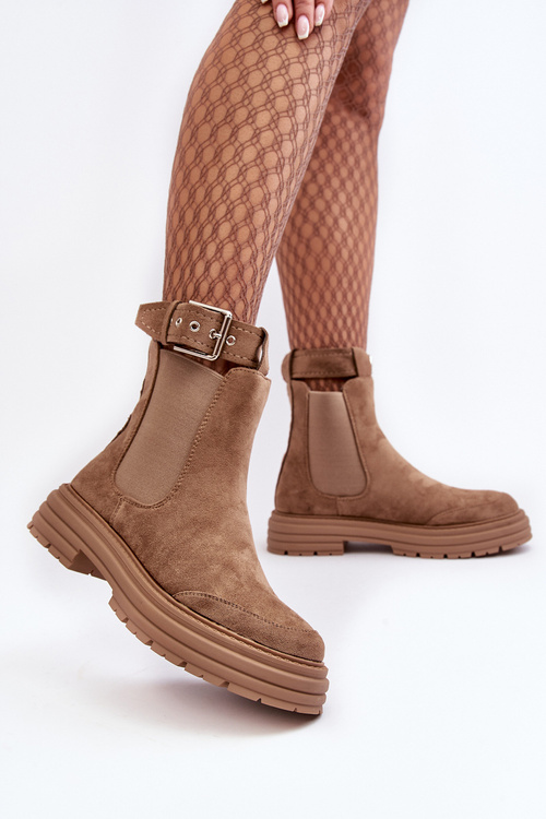 Leather Ankle Boots with Massive Sole Beige Ozaro