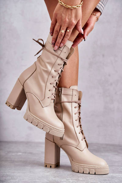 Women's Leather Boots On The Platform Beige Edna