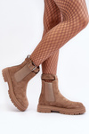Leather Ankle Boots with Massive Sole Beige Ozaro