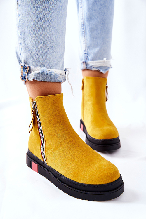 Platform Suede Lace-up Booties Yellow Nessa