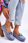Women's Suede Loafers With Crystals Blue Lucille