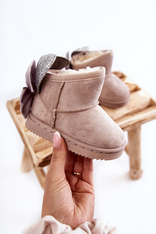 Girls' Warm Snow Boots With Bows grey Meriva
