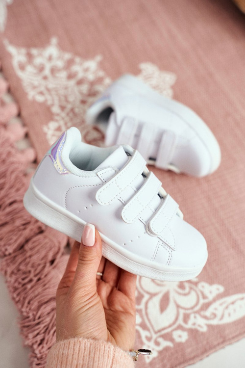 Children's Sports Velcro Shoes White Silver Fifi