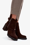 Ankle boots made of natural suede on a block heel with a buckle Vinceza 91152 chocolate