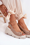 Leather Women's Wedge and Platform Sandals with Decoration Artiker 56C2208 Dark Beige