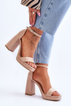 Fashionable Suede Square Heel Sandals Beige Merila