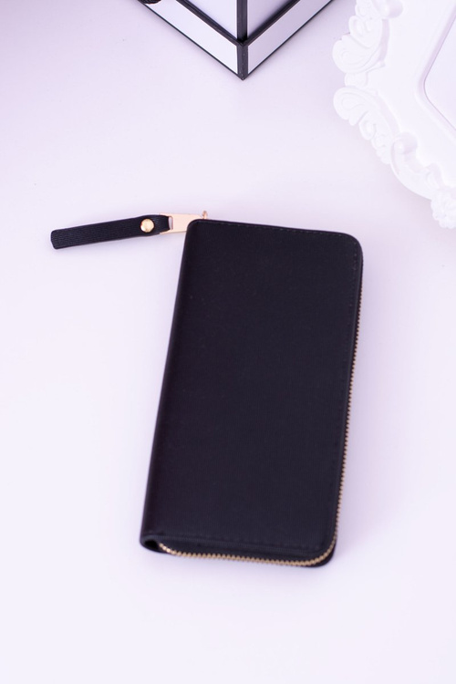 Large Women's Striped Black Wallet Gold Plated Hardware