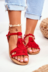 Women's Flat Suede Sandals Boho Red Lucami