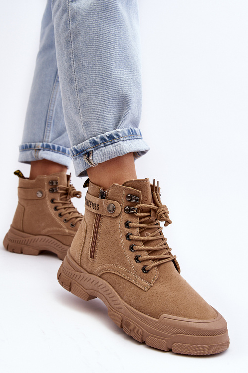 Women's Fleece-Lined Suede Trapper Boots Beige Jailina