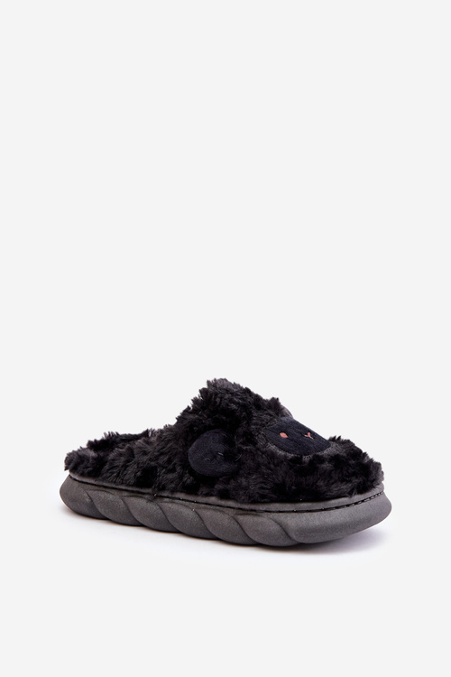 Kapcie Owieczki Damskie Futrzane Czarne Phaeia