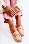 Women's Leather Loafers With A Bow Nude Aurila