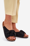 Women's Cork Sole Sandals With Bow Black Seressa