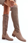 Suede Boots with Lattice Pattern Beige Pointe