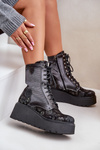 Leather Ankle Boots On Platform And Wedge With Patterned Upper Maciejka 06720-01 Black