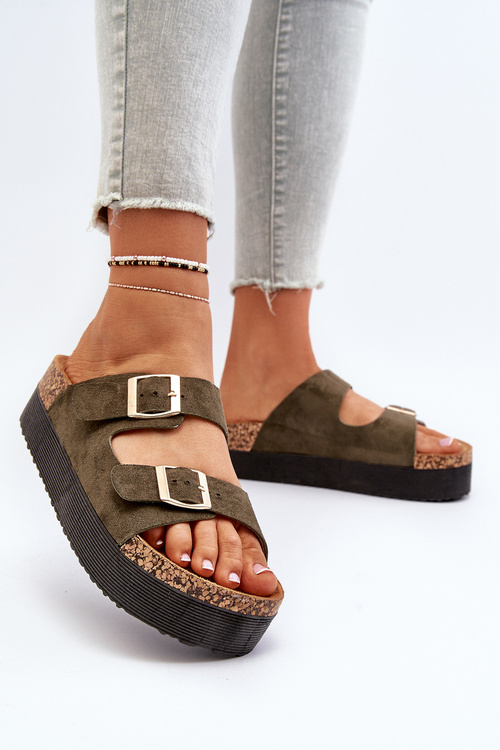 Women's Platform Sandals with Buckles Camel Lolpey