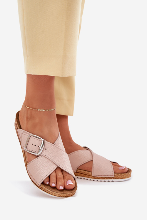 Leather Women's Slippers With Buckle Pink Inblu VO0004GU