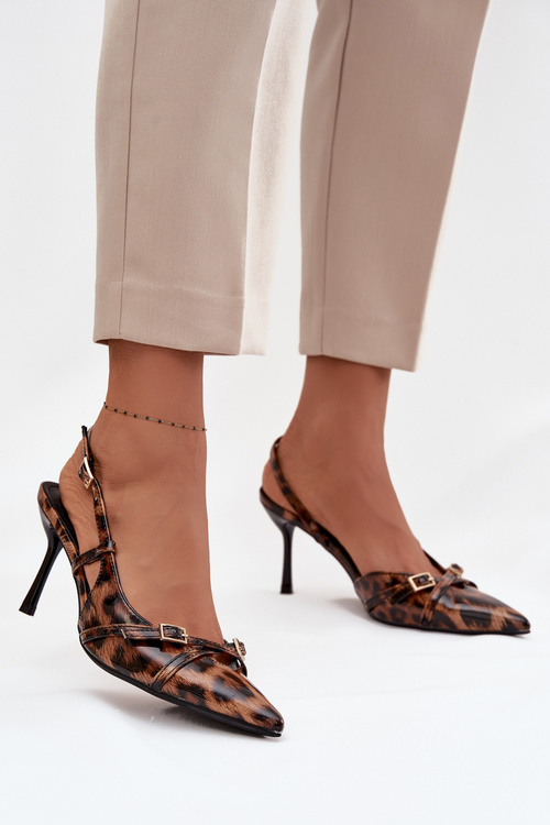 Peep toe with open heel and straps leopard print brown Ravira