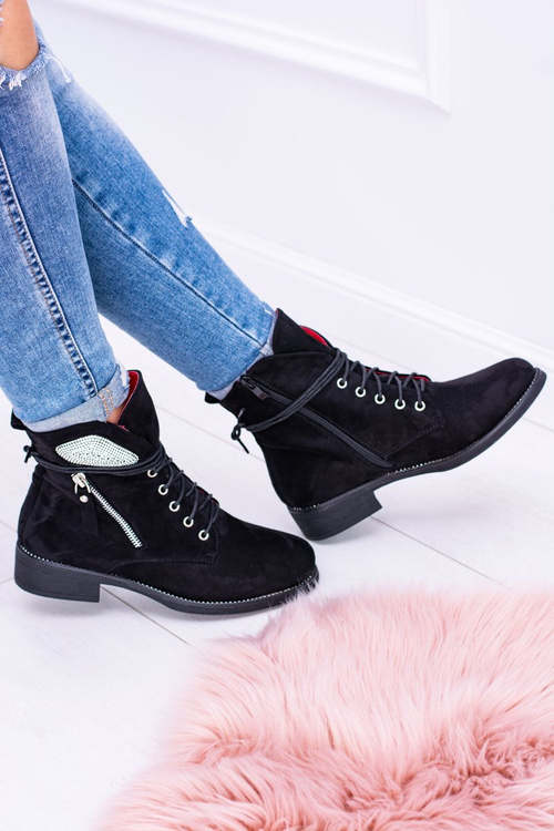 Damskie Ocieplane Botki Na Zamek Cekiny Zamsz Cortina