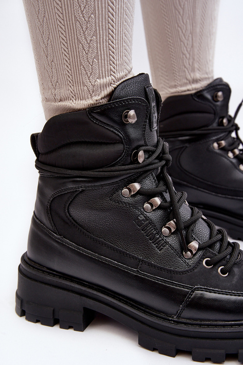 Women's Warm Lined Lace-up Boots Black Big Star MM274663