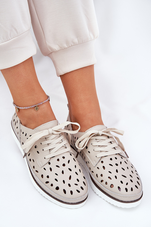 Półbuty Damskie Skóra Naturalna Beżowe S.Barski LR51-610