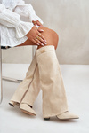 Women's Eco Suede Boots With Rolled Top On Heel Beige Bralise