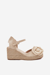 Women's Wedge Sandals With Braiding And Crocheted Flower Beige Ismilea