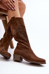 Zazoo 4043 Suede Low Heel Boots Laced Brown