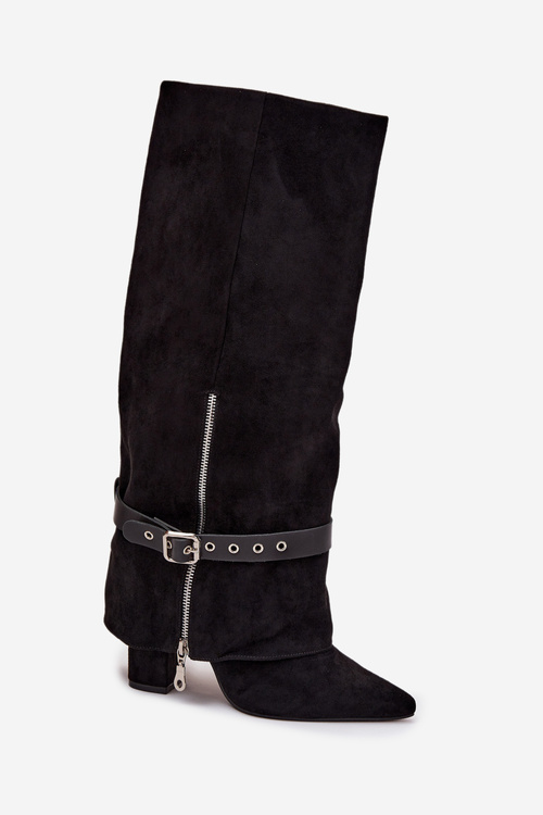 Women's Heeled Boots with Decorative Strap Black Jolivine