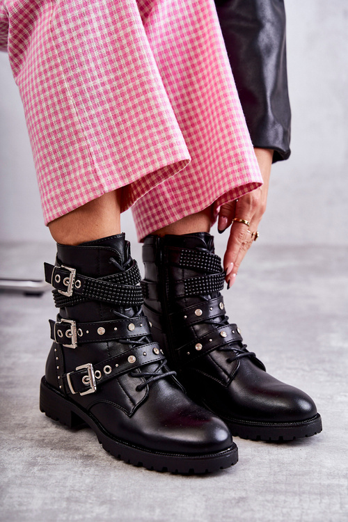 Women's Leather Boots With Decorative Stripes Black Russo