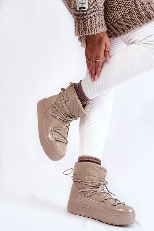 Śniegowce Damskie Modne Sznurowane Beżowe Carrios