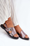 Flat Ladies Sandals With Decorative Detail Silver Vinceza 17378