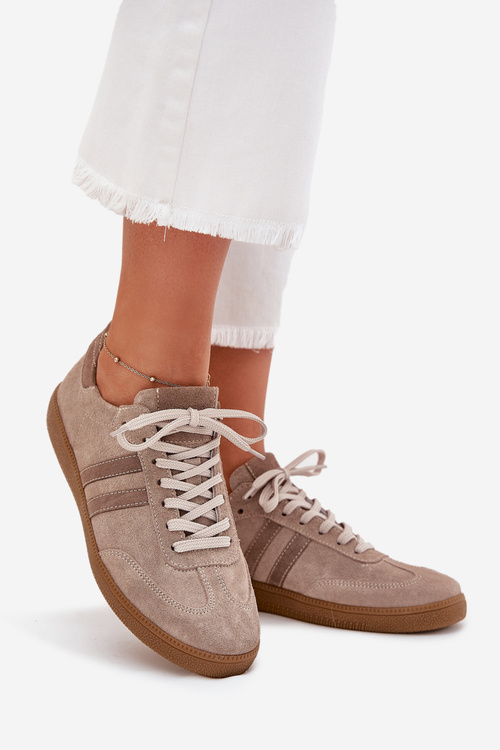Suede Low Sneakers Women Dark Beige Zazoo N1068