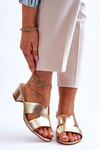 Classic Low Heel Leather Sandals gold Miley