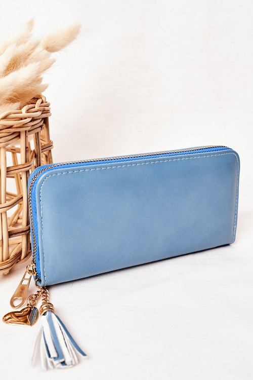 Large Women's Wallet With A Pendant Blue