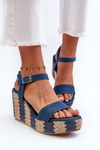 Women's Denim Wedge Sandals with Braid Blue Reviala