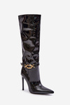 Lacquered Stiletto Boots With Golden Decoration Black Tistaria