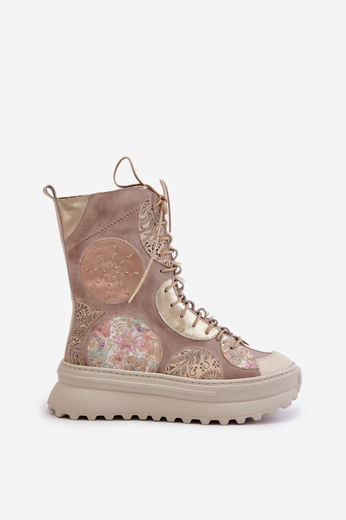 Leather Suede Ankle Boots On A Platform Insulated Maciejka 06565-04 Beige