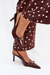 Lacquered High Heel Pumps With Golden Buckle Chocolate Vivae