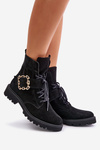 Zazoo 2951 Suede Ankle Boots With Decorative Buckle Black