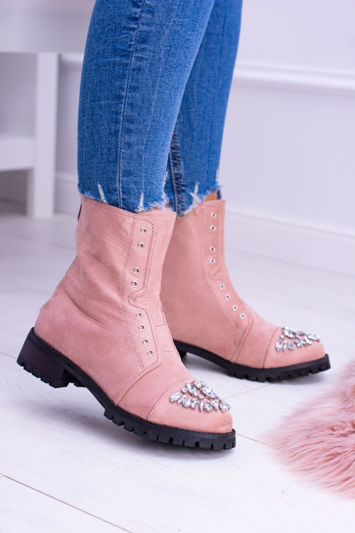 Lu Boo Damskie Botki Za Kostkę z Cyrkoniami Pudrowy Róż Carrie