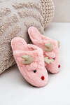 Christmas Slippers With Reindeer Design Furry Pink Asielle