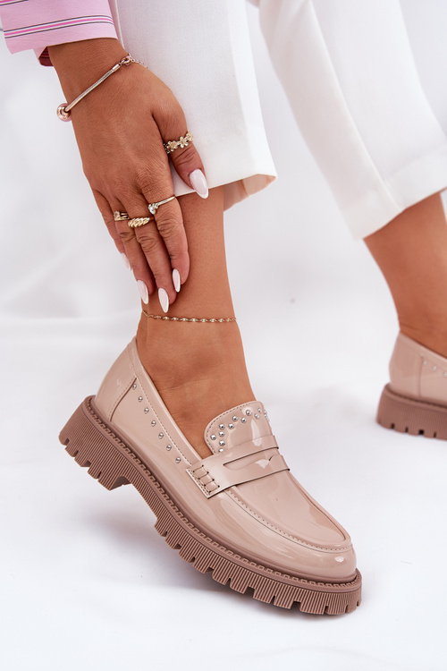 Ladies Patent Moccasins With Decoration Beige Nallae