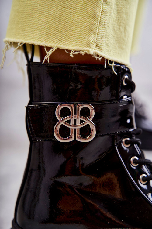 Lacquered Women's Warm Boots With Decoration Black Hayes