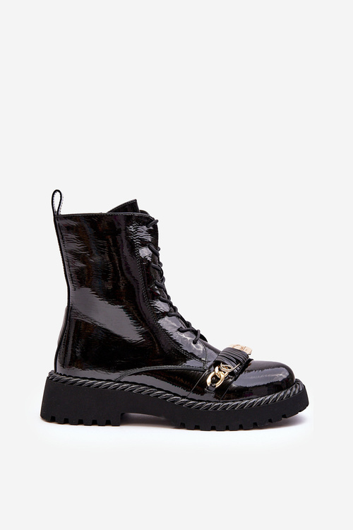 Women's Lacquered Boots Workery With Decoration Black SBarski MR870-67