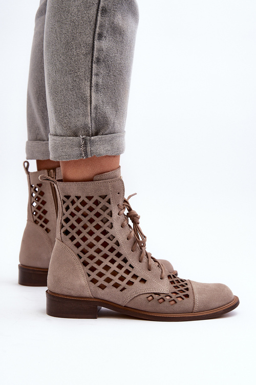 Openwork Leather Boots Zazoo 2695 Beige