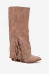 Ladies Slip-On Cowboy Boots With Heel And Fringes Beige Zalia