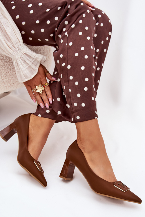 Heels On A Block With Decorative Buckle Brown Seriva