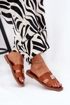 Flat Slippers With Cutouts And Decoration Camel Bohalis