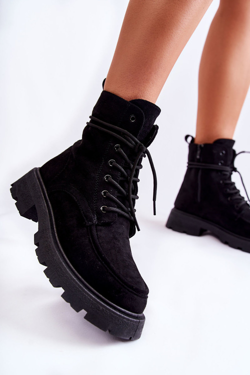 Women's Suede Boots Tied Black Vanita