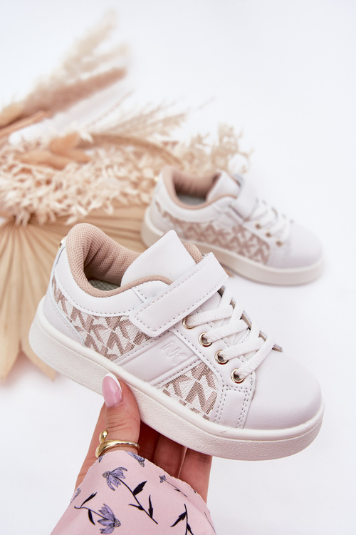 Sneakersy Sportowe Buty Dziecięce Eko Skóra Biało-Beżowe Anelisa